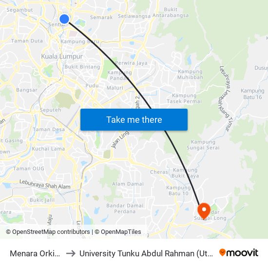 Menara Orkid (Kl1515) to University Tunku Abdul Rahman (Utar) Sungai Long Campus map