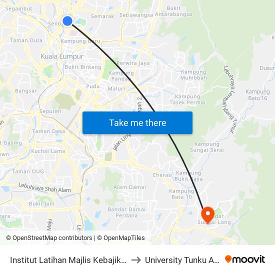 Institut Latihan Majlis Kebajikan & Pembangunan Masyarakat Kebangsaan Malaysia (Kl652) to University Tunku Abdul Rahman (Utar) Sungai Long Campus map