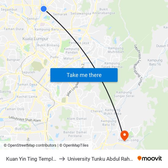 Kuan Yin Ting Temple Setapak (Opp) (Kl691) to University Tunku Abdul Rahman (Utar) Sungai Long Campus map