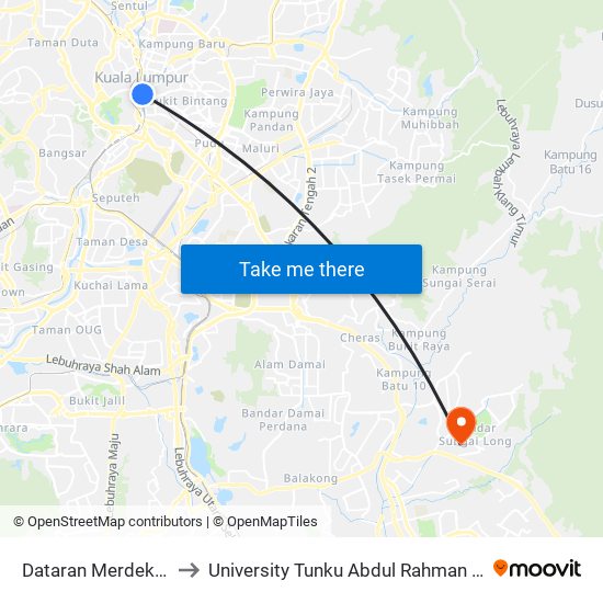 Dataran Merdeka (Opp) (Kl114) to University Tunku Abdul Rahman (Utar) Sungai Long Campus map