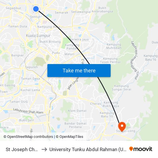 St Joseph Church (Kl615) to University Tunku Abdul Rahman (Utar) Sungai Long Campus map