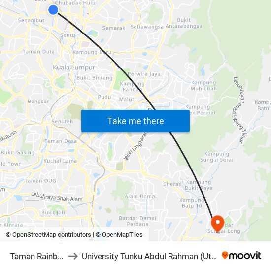 Taman Rainbow (Kl601) to University Tunku Abdul Rahman (Utar) Sungai Long Campus map