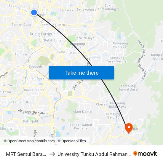 MRT Sentul Barat, Pintu C (Kl607) to University Tunku Abdul Rahman (Utar) Sungai Long Campus map
