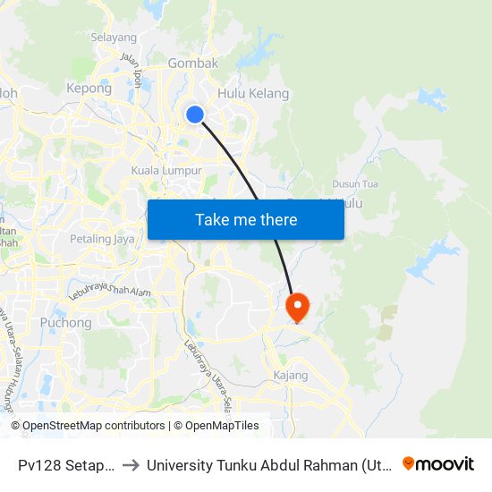 Pv128 Setapak (Kl679) to University Tunku Abdul Rahman (Utar) Sungai Long Campus map