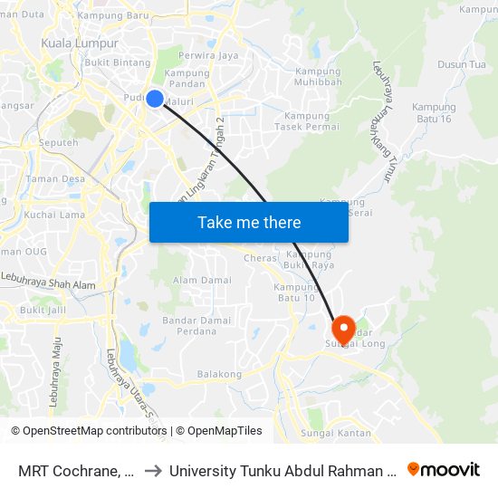 MRT Cochrane, Pintu A (Kl892) to University Tunku Abdul Rahman (Utar) Sungai Long Campus map
