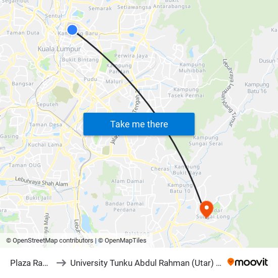 Plaza Rah (Kl76) to University Tunku Abdul Rahman (Utar) Sungai Long Campus map