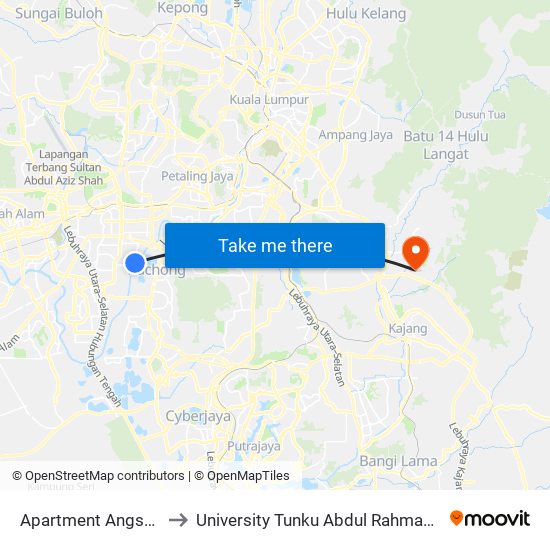 Apartment Angsana (Utara) (Sj78) to University Tunku Abdul Rahman (Utar) Sungai Long Campus map