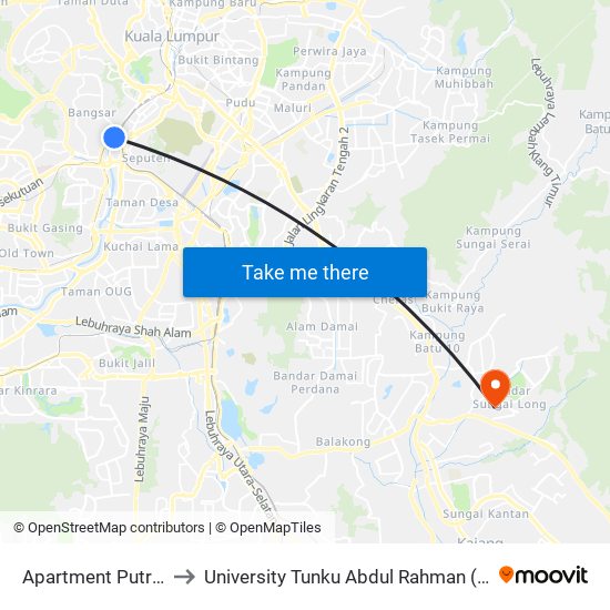 Apartment Putra Ria (Kl1097) to University Tunku Abdul Rahman (Utar) Sungai Long Campus map