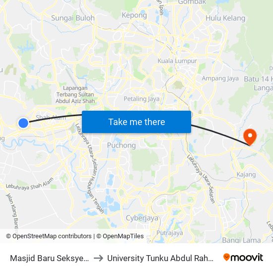 Masjid Baru Seksyen 7 Shah Alam (Sa283) to University Tunku Abdul Rahman (Utar) Sungai Long Campus map