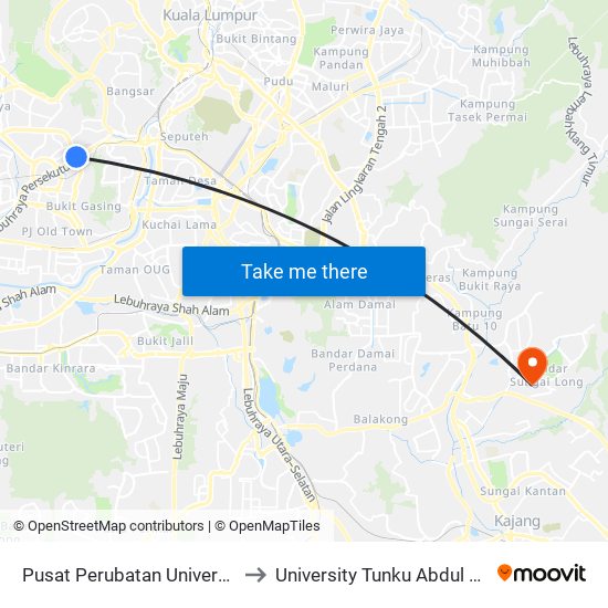 Pusat Perubatan Universiti Malaya (Ppum) (Selatan) (Pj471) to University Tunku Abdul Rahman (Utar) Sungai Long Campus map