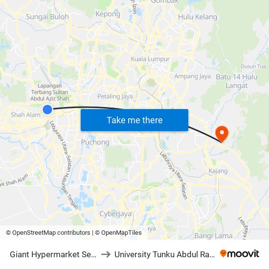 Giant Hypermarket Seksyen 13, Shah Alam (Sa947) to University Tunku Abdul Rahman (Utar) Sungai Long Campus map