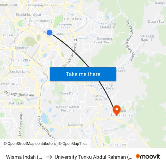 Wisma Indah (Opp) (Kl2225) to University Tunku Abdul Rahman (Utar) Sungai Long Campus map