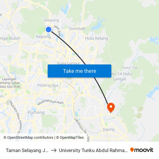 Taman Selayang Jaya (Barat) (Sl514) to University Tunku Abdul Rahman (Utar) Sungai Long Campus map