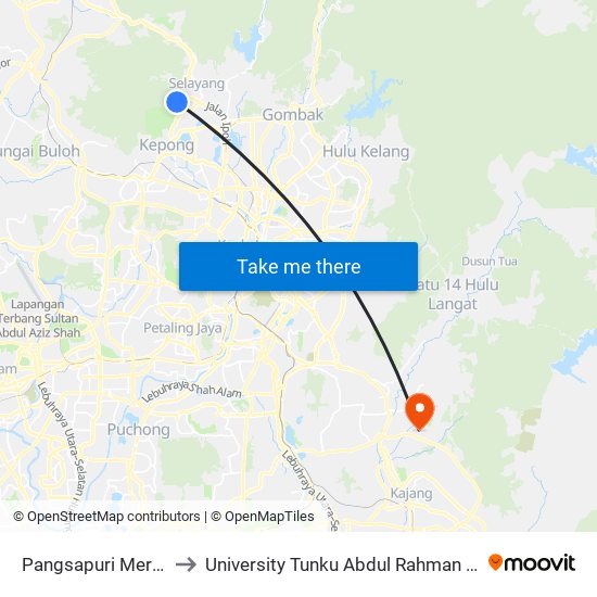 Pangsapuri Merak (Opp) (Sl18) to University Tunku Abdul Rahman (Utar) Sungai Long Campus map