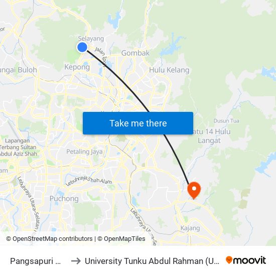 Pangsapuri Merak (Sl21) to University Tunku Abdul Rahman (Utar) Sungai Long Campus map