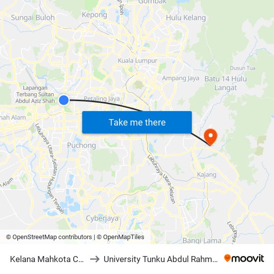 Kelana Mahkota Condominium (Pj571) to University Tunku Abdul Rahman (Utar) Sungai Long Campus map