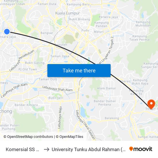 Komersial SS 21/62 (Pj726) to University Tunku Abdul Rahman (Utar) Sungai Long Campus map