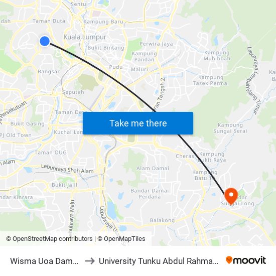 Wisma Uoa Damansara II (Kl1177) to University Tunku Abdul Rahman (Utar) Sungai Long Campus map
