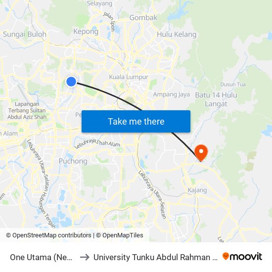 One Utama (New Wing) (Pj721) to University Tunku Abdul Rahman (Utar) Sungai Long Campus map