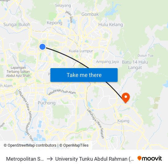 Metropolitan Square (Pj377) to University Tunku Abdul Rahman (Utar) Sungai Long Campus map