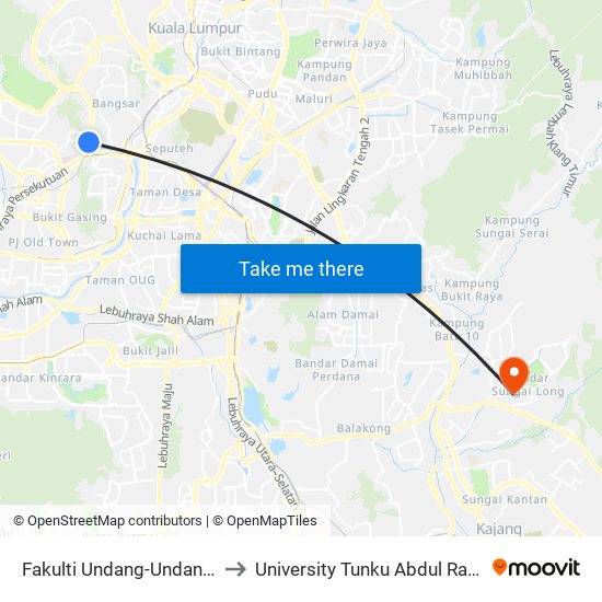 Fakulti Undang-Undang, Universiti Malaya (Kl2137) to University Tunku Abdul Rahman (Utar) Sungai Long Campus map