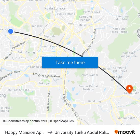 Happy Mansion Apartment (Opp) (Pj219) to University Tunku Abdul Rahman (Utar) Sungai Long Campus map