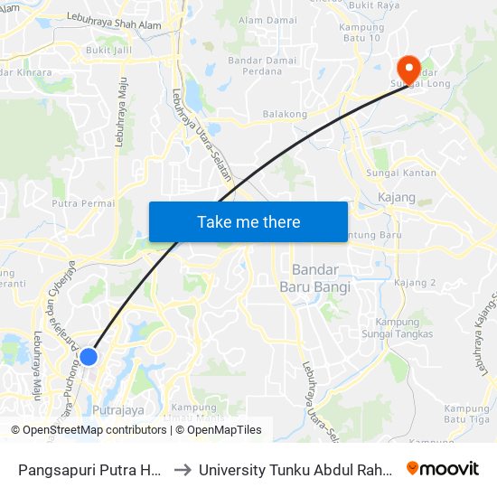 Pangsapuri Putra Harmoni (Selatan) (Ppj88) to University Tunku Abdul Rahman (Utar) Sungai Long Campus map