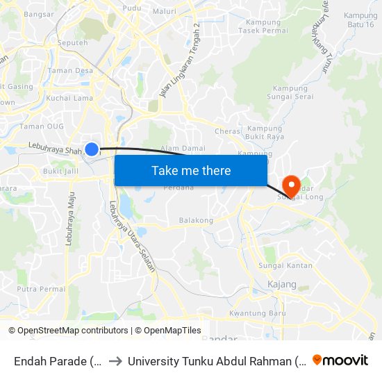 Endah Parade (Opp) (Kl1330) to University Tunku Abdul Rahman (Utar) Sungai Long Campus map