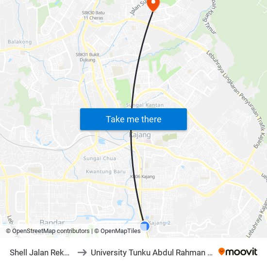 Shell Jalan Reko (Opp) (Kj208) to University Tunku Abdul Rahman (Utar) Sungai Long Campus map