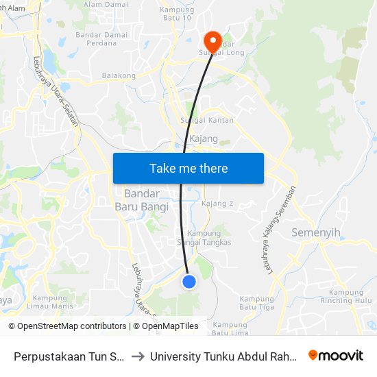 Perpustakaan Tun Seri Lanang UKM (Kj225) to University Tunku Abdul Rahman (Utar) Sungai Long Campus map