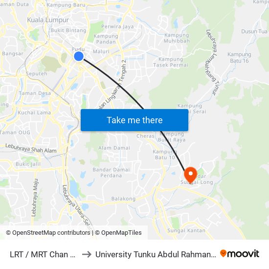 LRT / MRT Chan Sow Lin (Kl2207) to University Tunku Abdul Rahman (Utar) Sungai Long Campus map