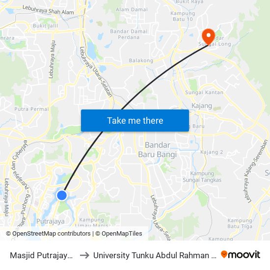 Masjid Putrajaya / Putra Square to University Tunku Abdul Rahman (Utar) Sungai Long Campus map