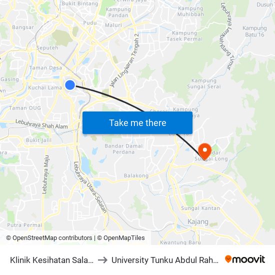 Klinik Kesihatan Salak Selatan (Opp) (Kl1740) to University Tunku Abdul Rahman (Utar) Sungai Long Campus map