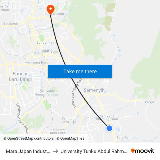 Mara Japan Industrial Institute (Kj615) to University Tunku Abdul Rahman (Utar) Sungai Long Campus map