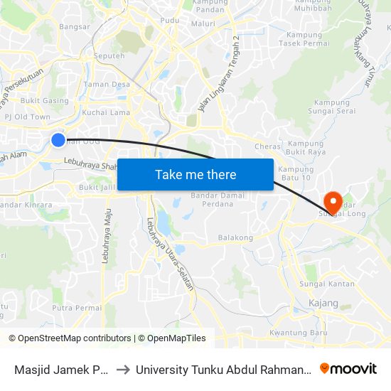 Masjid Jamek Petaling (Kl1345) to University Tunku Abdul Rahman (Utar) Sungai Long Campus map