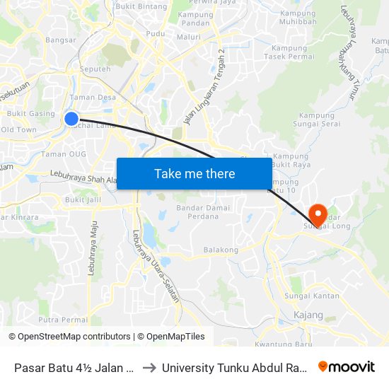 Pasar Jalan Klang Lama (Kl1276) to University Tunku Abdul Rahman (Utar) Sungai Long Campus map