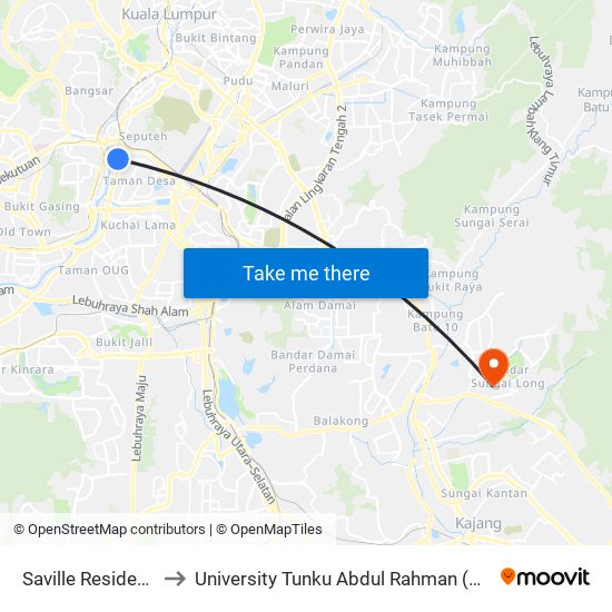 Saville Residence (Kl1179) to University Tunku Abdul Rahman (Utar) Sungai Long Campus map