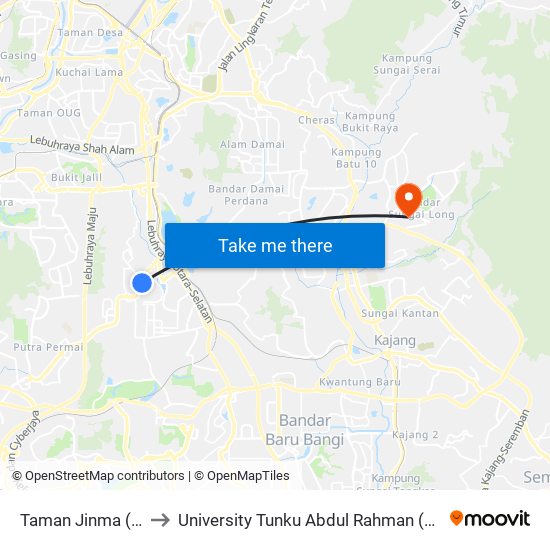 Taman Jinma (Opp) (Sj179) to University Tunku Abdul Rahman (Utar) Sungai Long Campus map