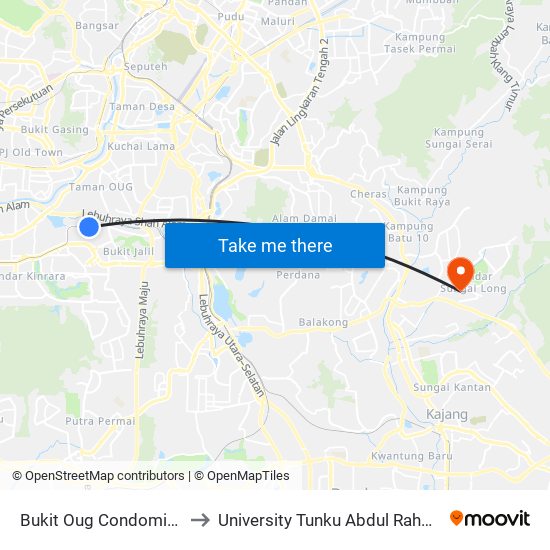 Bukit Oug Condominium (Selatan) (Kl1357) to University Tunku Abdul Rahman (Utar) Sungai Long Campus map
