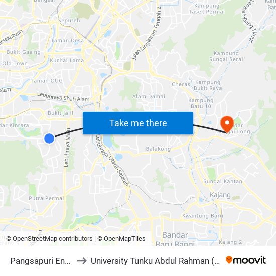 Pangsapuri Enggang (Sj372) to University Tunku Abdul Rahman (Utar) Sungai Long Campus map