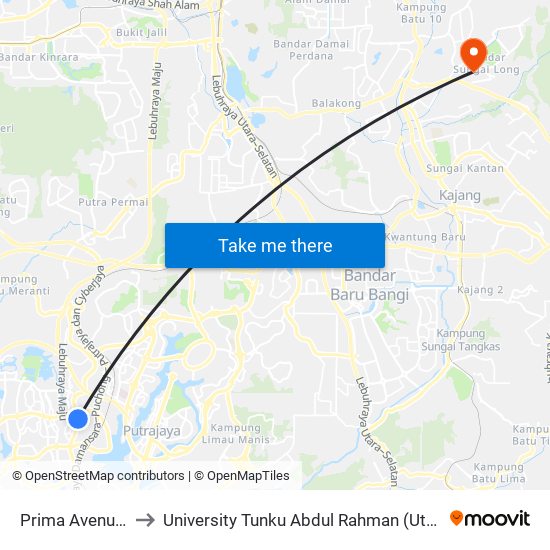 Prima Avenue 1 (Sp69) to University Tunku Abdul Rahman (Utar) Sungai Long Campus map