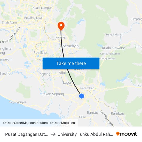 Pusat Dagangan Dataran Centrio, Seremban 2 to University Tunku Abdul Rahman (Utar) Sungai Long Campus map
