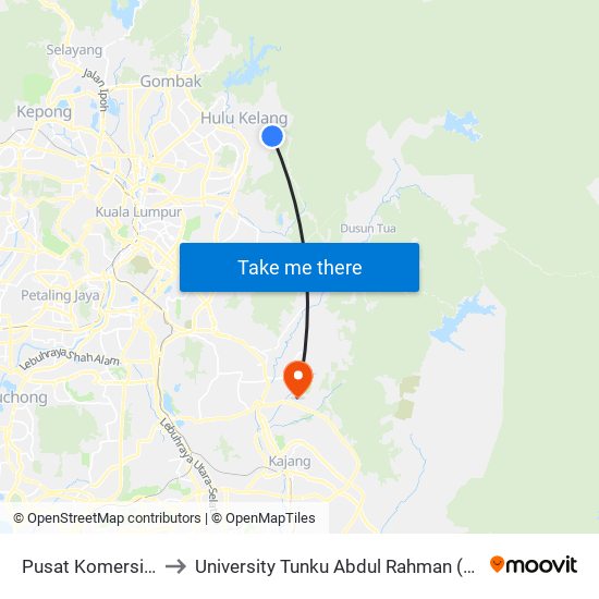 Pusat Komersial Up (Timur) to University Tunku Abdul Rahman (Utar) Sungai Long Campus map