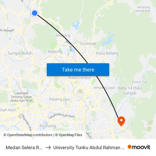 Medan Selera Rawang Perdana to University Tunku Abdul Rahman (Utar) Sungai Long Campus map