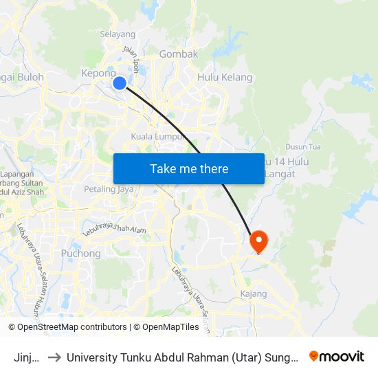 Jinjang to University Tunku Abdul Rahman (Utar) Sungai Long Campus map