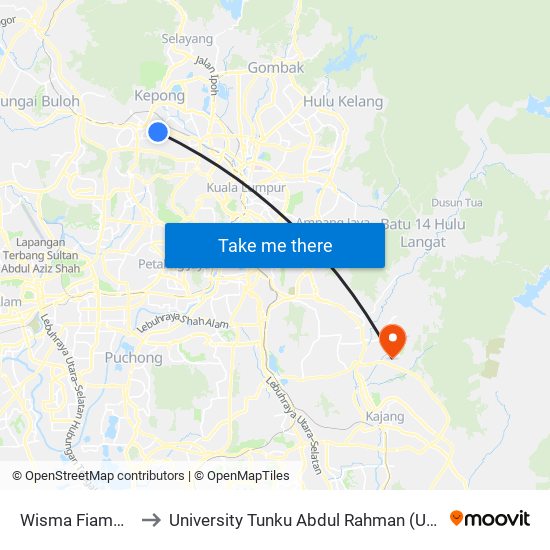 Wisma Fiamma (Kl2425) to University Tunku Abdul Rahman (Utar) Sungai Long Campus map