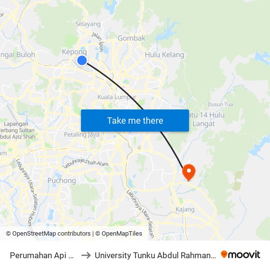 Perumahan Api Api Kiri 1 (Kl490) to University Tunku Abdul Rahman (Utar) Sungai Long Campus map