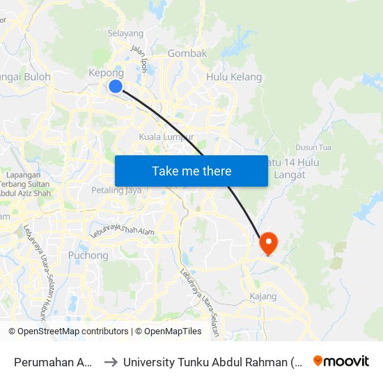 Perumahan Api Api (Kl491) to University Tunku Abdul Rahman (Utar) Sungai Long Campus map