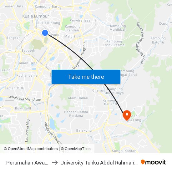 Perumahan Awam Dbkl (Kl1780) to University Tunku Abdul Rahman (Utar) Sungai Long Campus map