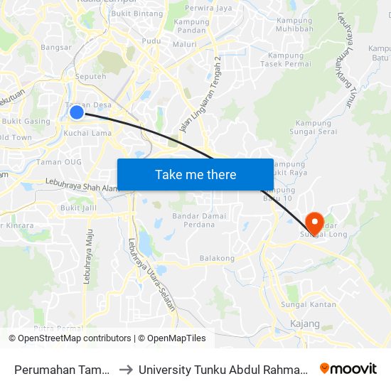 Perumahan Taman Desa (Kl1200) to University Tunku Abdul Rahman (Utar) Sungai Long Campus map